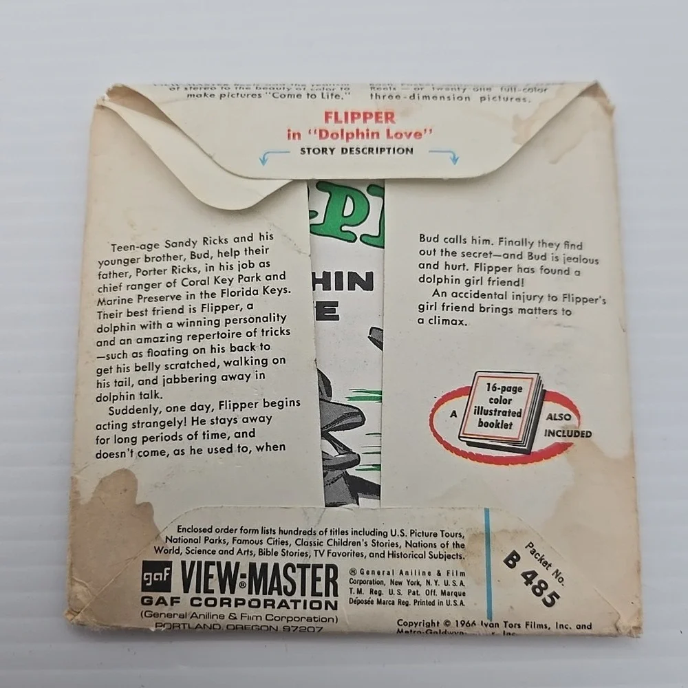 Vtg GAF B485 View-Master FLIPPER In Dolphin Love Stereo Pictures & Story Booklet